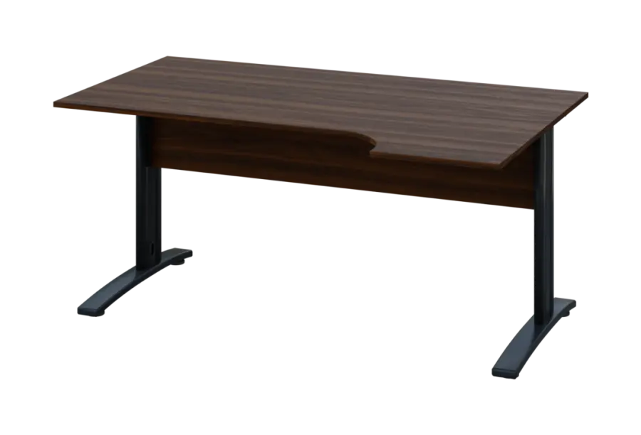 ERK 28 - 164 stůl kancelářský, rohový, pravý, kovová podnož černá, deska 25 mm, široký 1600 mm, ořech královský